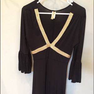 Black and gold ploy rayon stretch dress